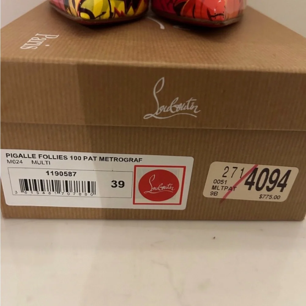 Christian Louboutin Pigalle Follies 100 Pat Metrograf Multicolor Graphic Heels - Picture 3 of 11